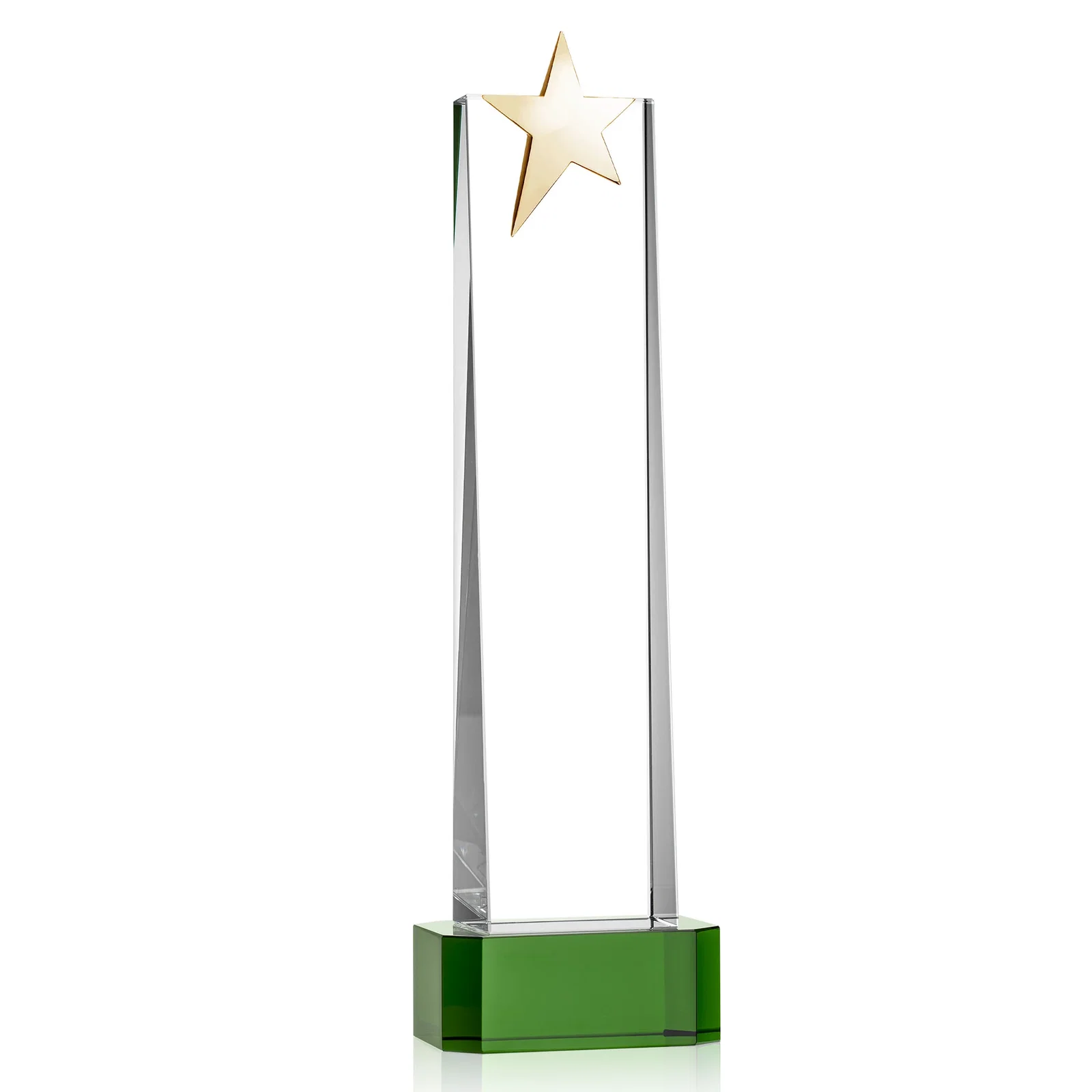 Personalized Optical Crystal Tower Award with Chrome Star Crown on Thick Base, with your logo for graduation ceremonies