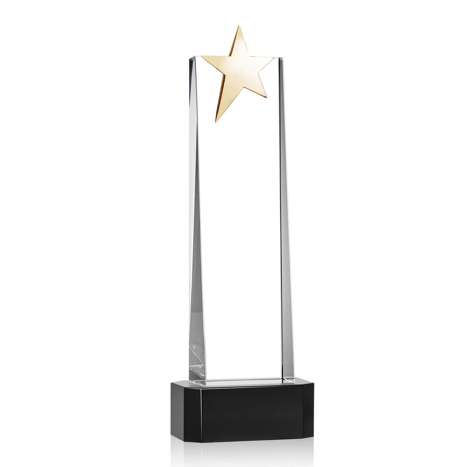 Personalized Optical Crystal Tower Award with Chrome Star Crown on Thick Base, with your logo for dealer and partner awards