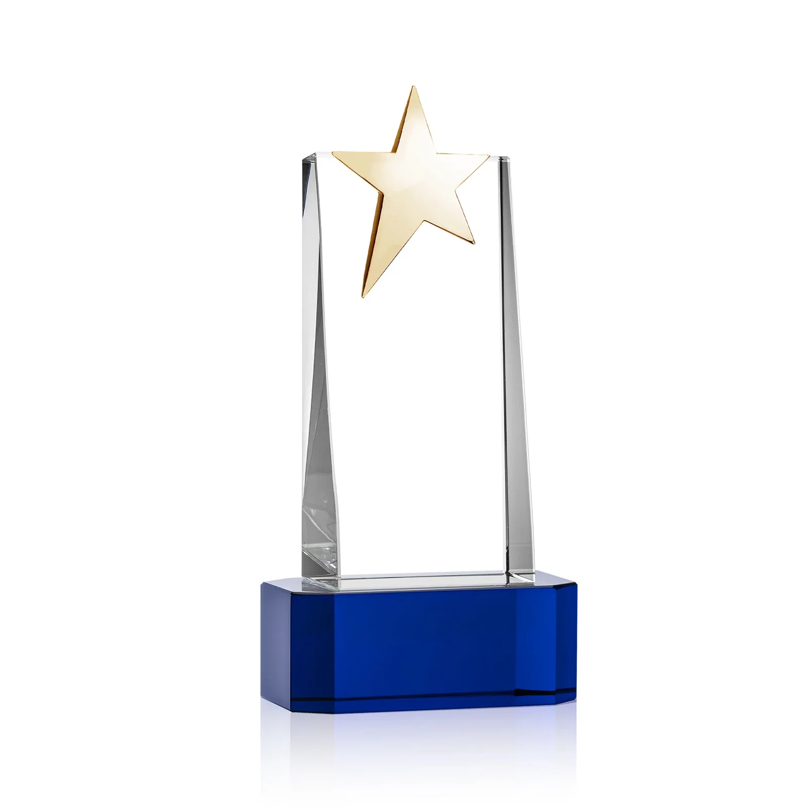 Promotional Optical Crystal Tower Award with Chrome Star Crown on Thick Base, with your logo for employee recognition