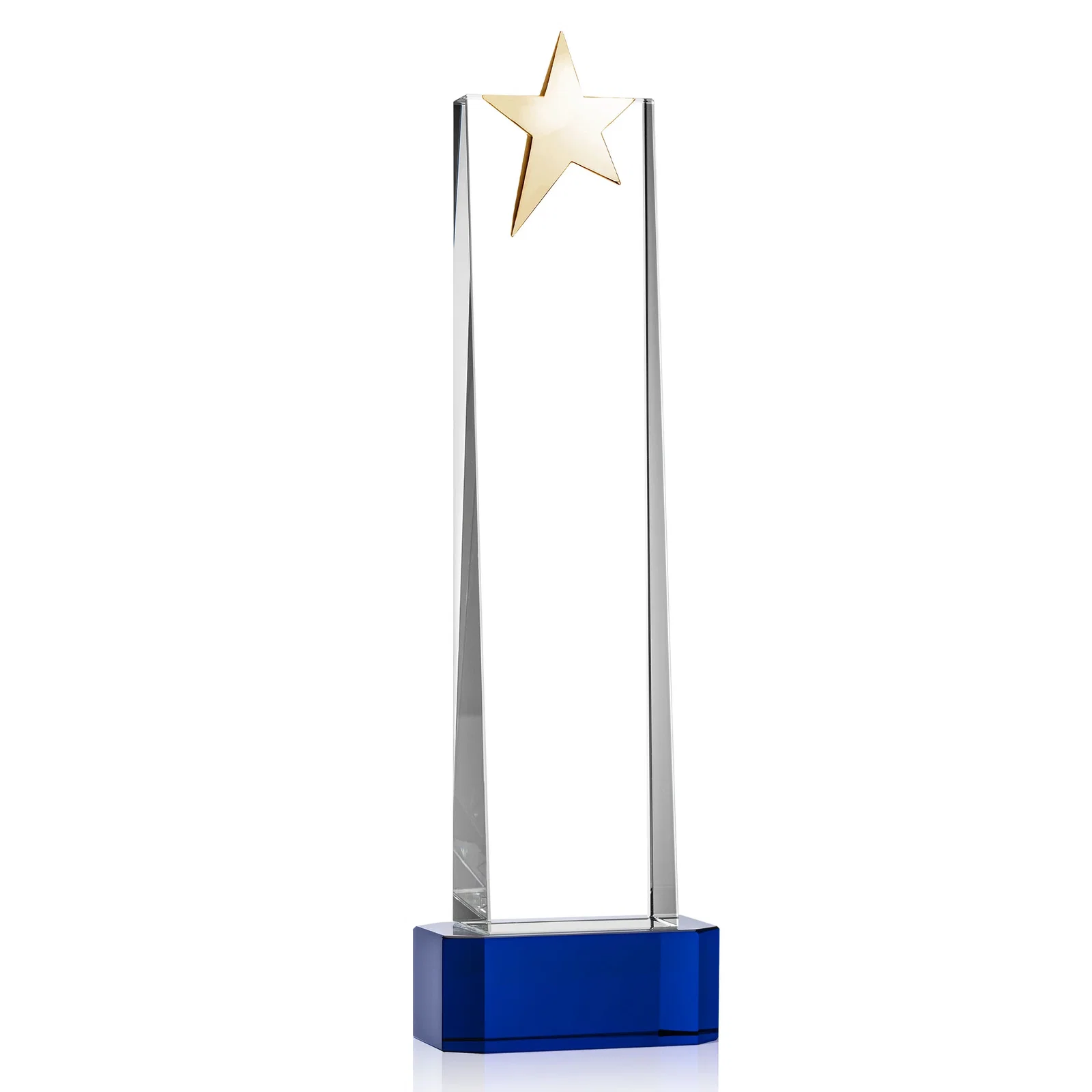 Promotional Optical Crystal Tower Award with Chrome Star Crown on Thick Base, with your logo for sales achievement awards