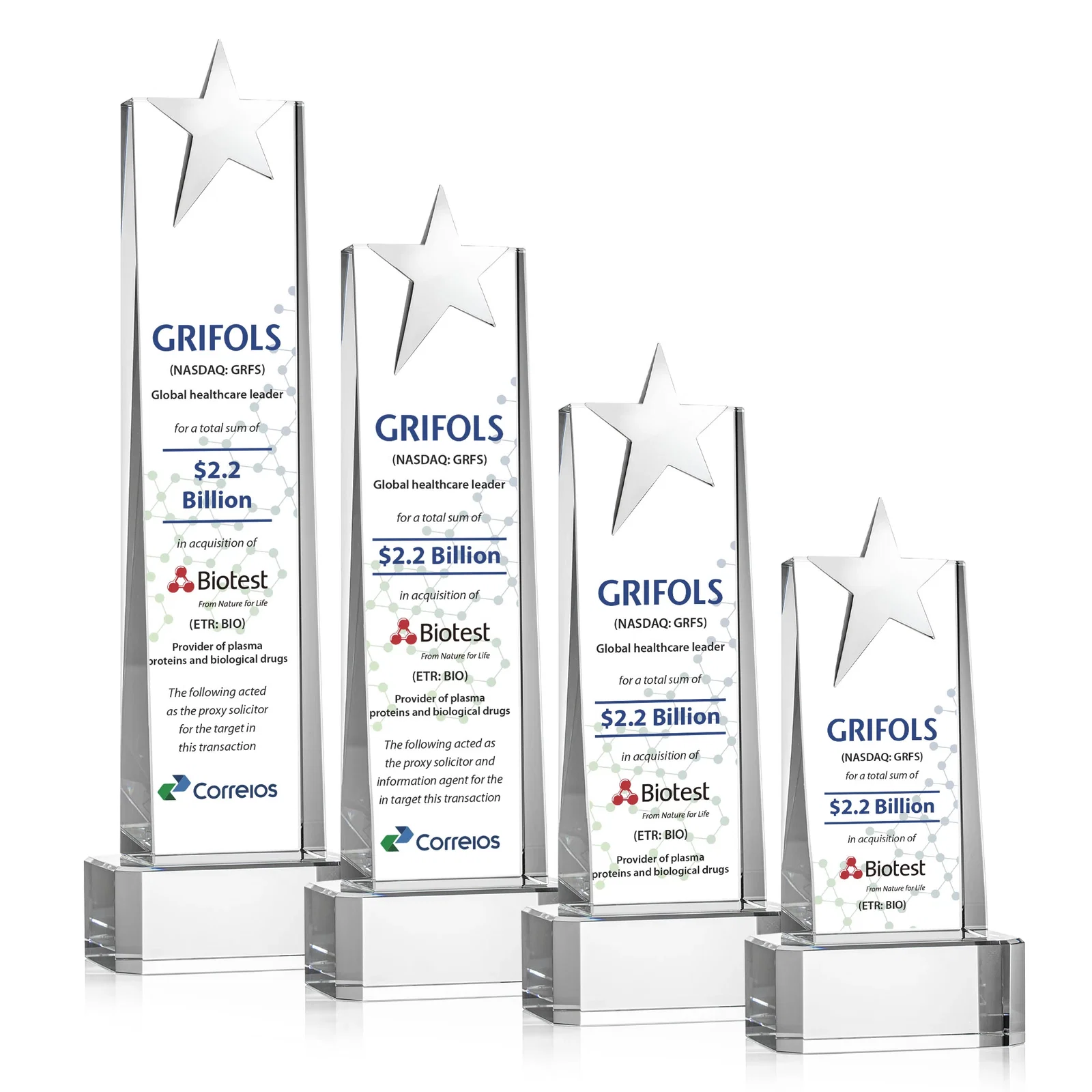 Personalized Optical Crystal Tower Award with Chrome Star Crown on Thick Base for safety achievement programs