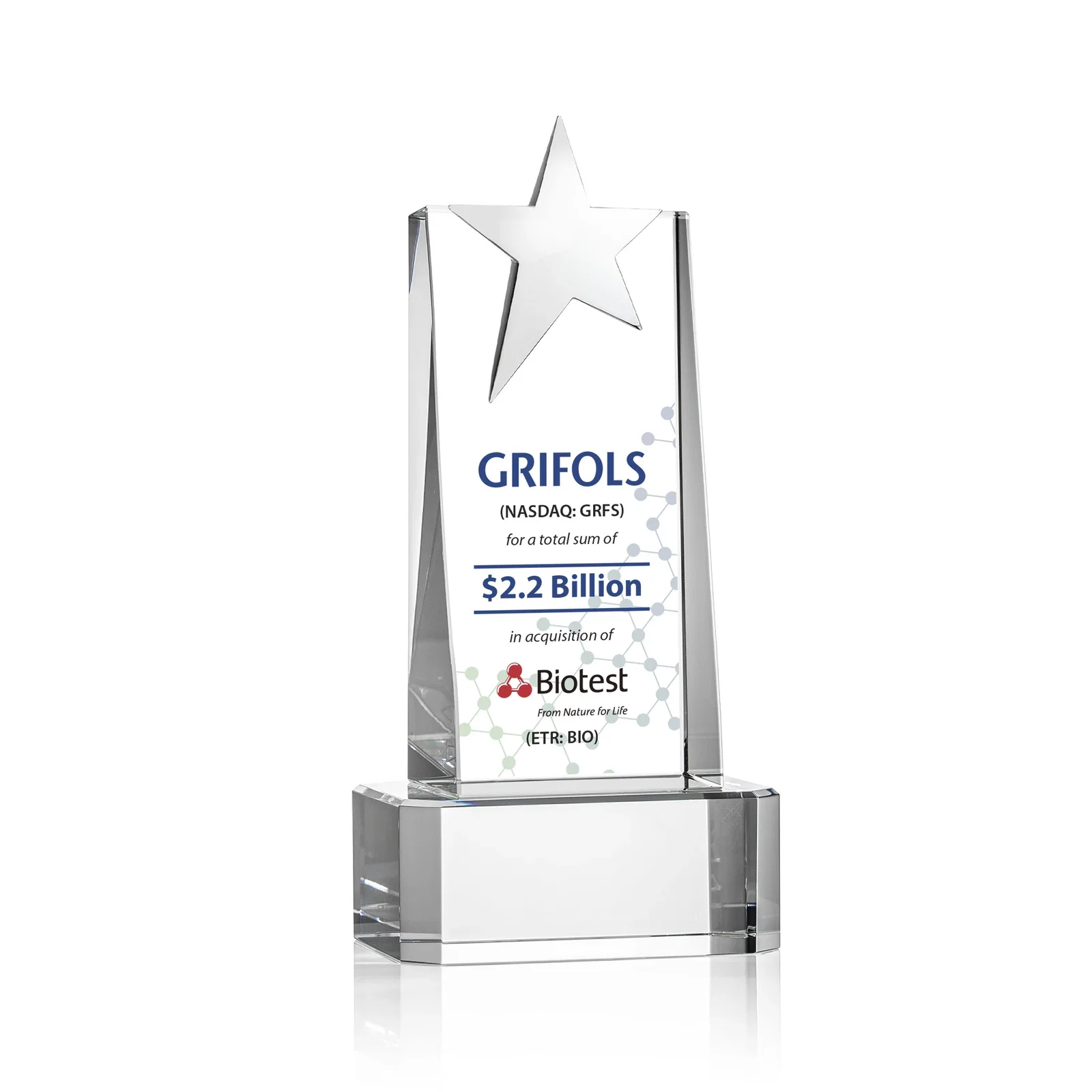 Personalized Optical Crystal Tower Award with Chrome Star Crown on Thick Base for volunteer appreciation