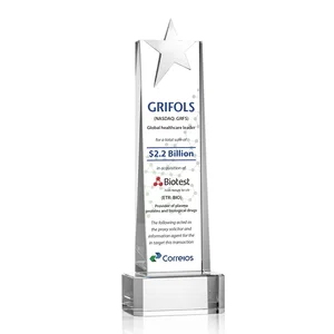Optical Crystal Tower Award with Chrome Star Crown on Thick Base