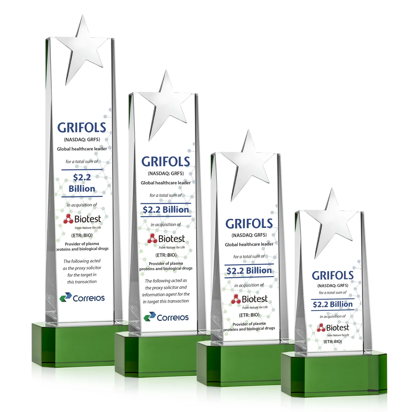 Promotional Optical Crystal Tower Award with Chrome Star Crown on Thick Base for corporate award ceremonies
