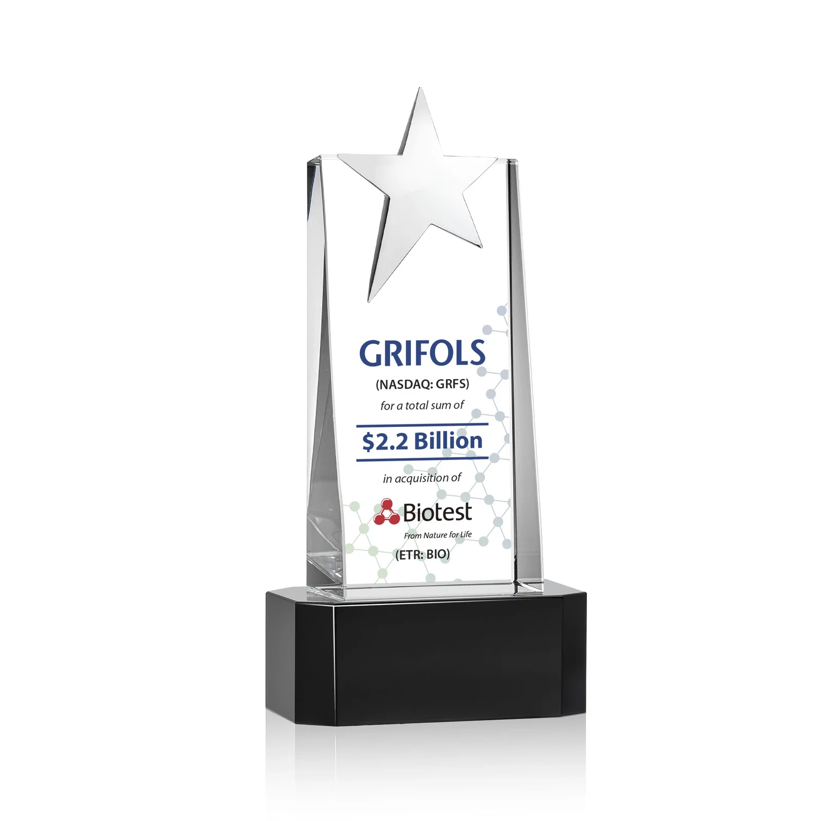 Promotional Optical Crystal Tower Award with Chrome Star Crown on Thick Base for graduation ceremonies