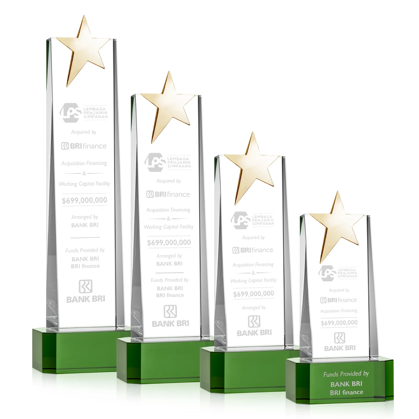 Branded Optical Crystal Tower Award with Chrome Star Crown on Thick Base for volunteer appreciation