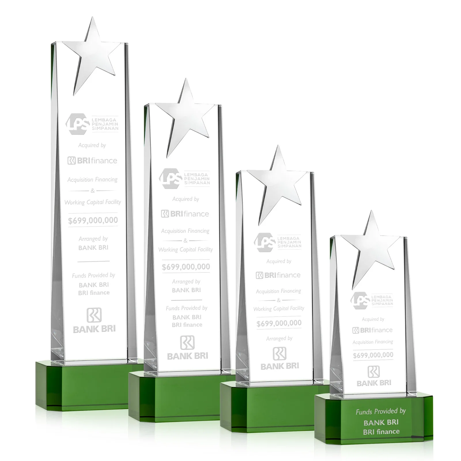Custom Optical Crystal Tower Award with Chrome Star Crown on Thick Base for team milestone celebrations