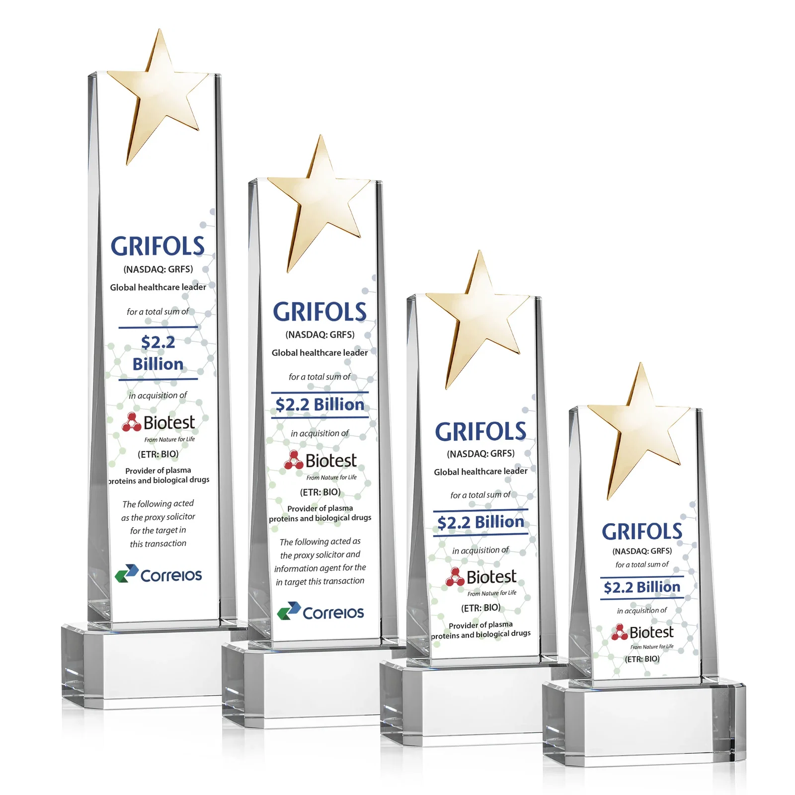 Customized Optical Crystal Tower Award with Chrome Star Crown on Thick Base for employee recognition
