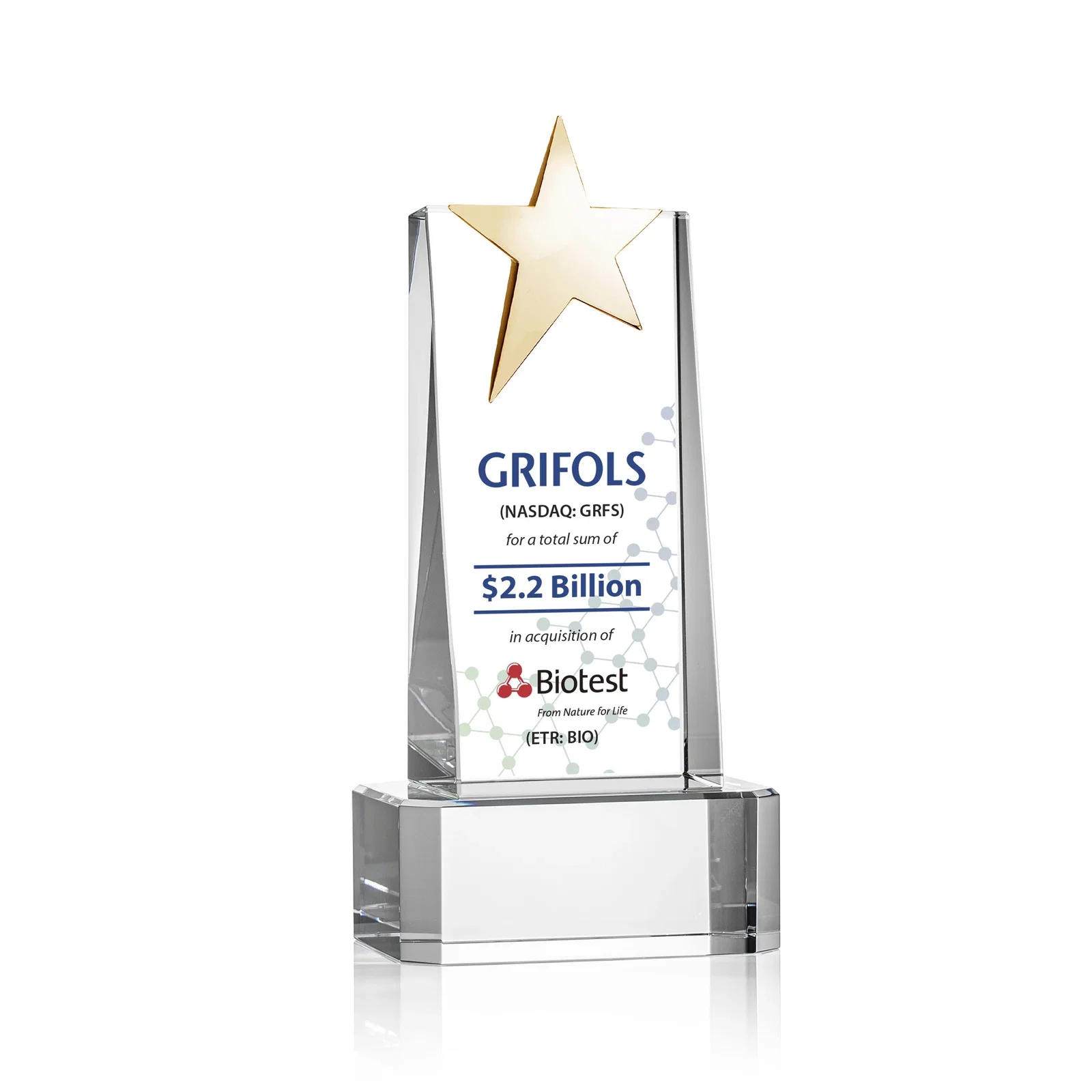 Customized Optical Crystal Tower Award with Chrome Star Crown on Thick Base for corporate award ceremonies