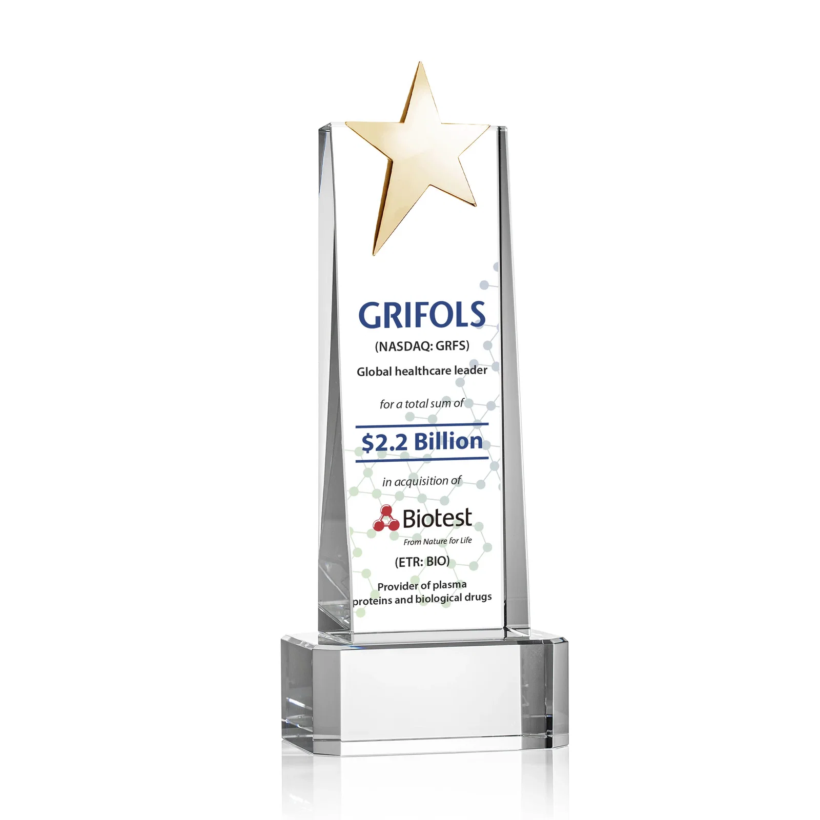 Customized Optical Crystal Tower Award with Chrome Star Crown on Thick Base for service anniversary gifts