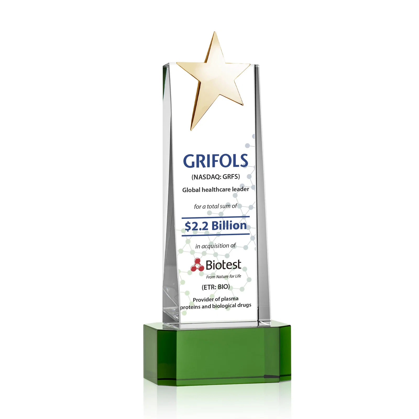 Customized Optical Crystal Tower Award with Chrome Star Crown on Thick Base for graduation ceremonies