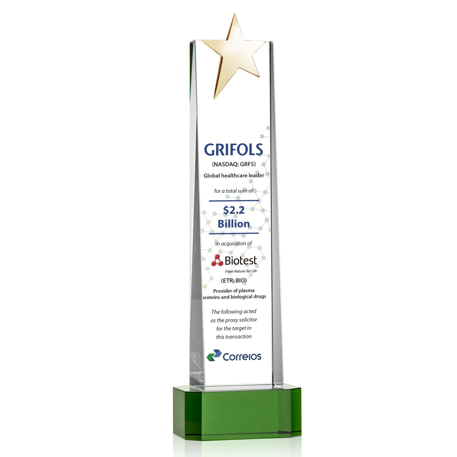 Customized Optical Crystal Tower Award with Chrome Star Crown on Thick Base for volunteer appreciation