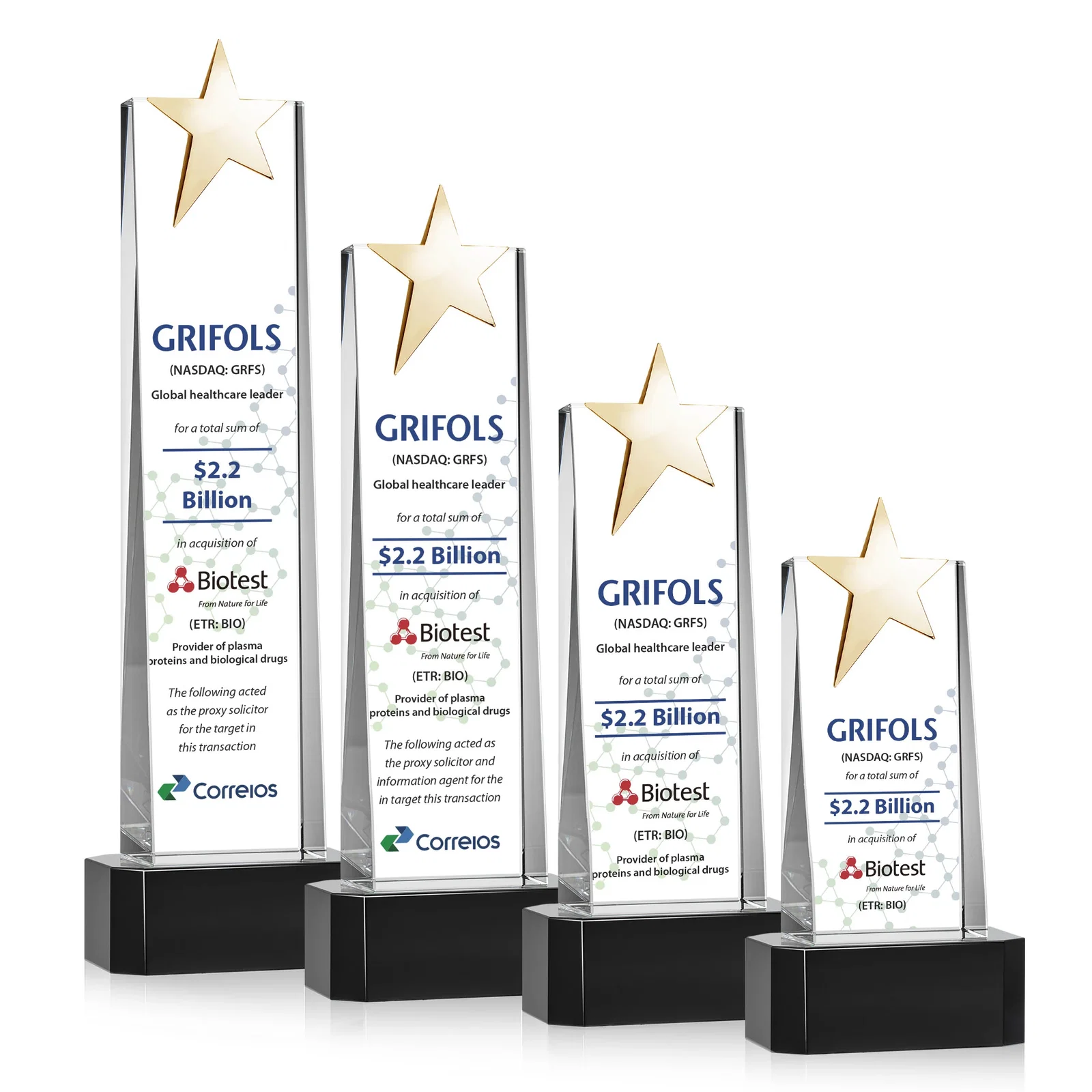 Customized Optical Crystal Tower Award with Chrome Star Crown on Thick Base for dealer and partner awards