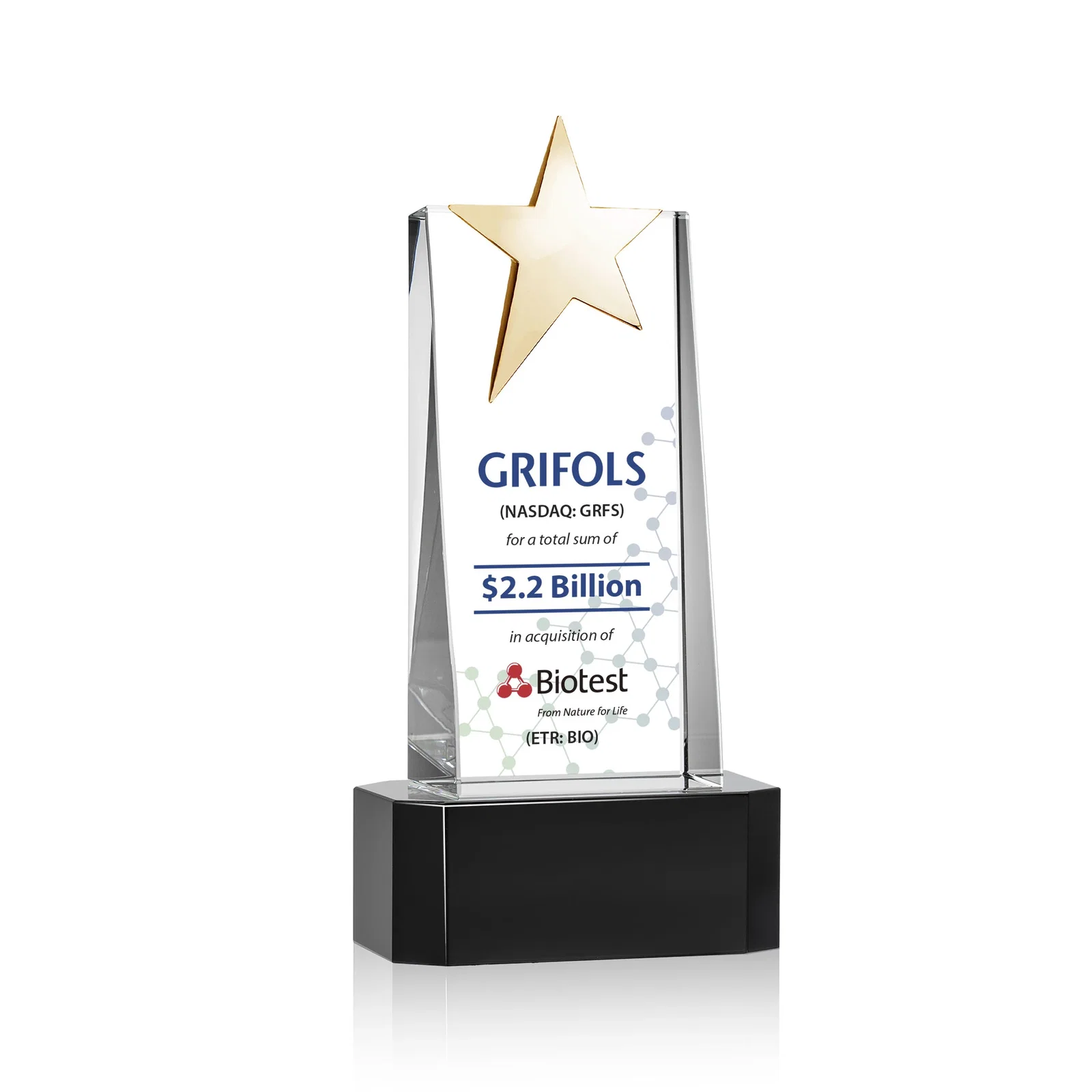 Customized Optical Crystal Tower Award with Chrome Star Crown on Thick Base for company anniversary events