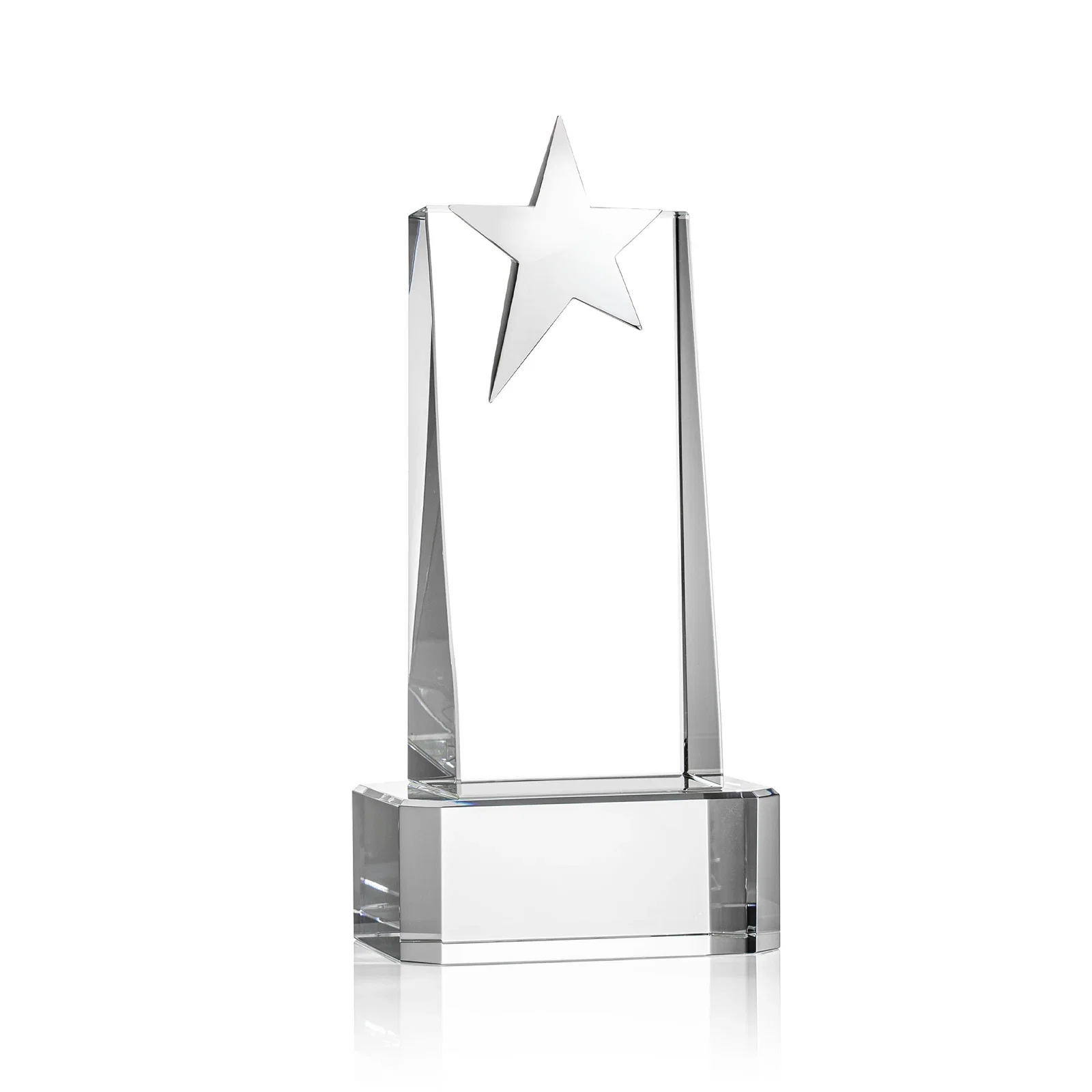 Custom engraved Optical Crystal Tower Award with Chrome Star Crown on Thick Base for safety achievement programs
