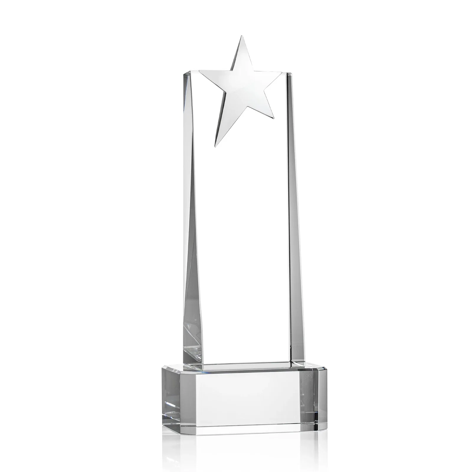 Custom engraved Optical Crystal Tower Award with Chrome Star Crown on Thick Base for volunteer appreciation