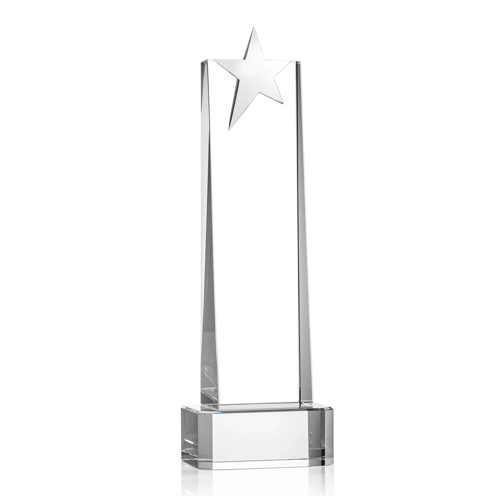 Custom engraved Optical Crystal Tower Award with Chrome Star Crown on Thick Base for dealer and partner awards