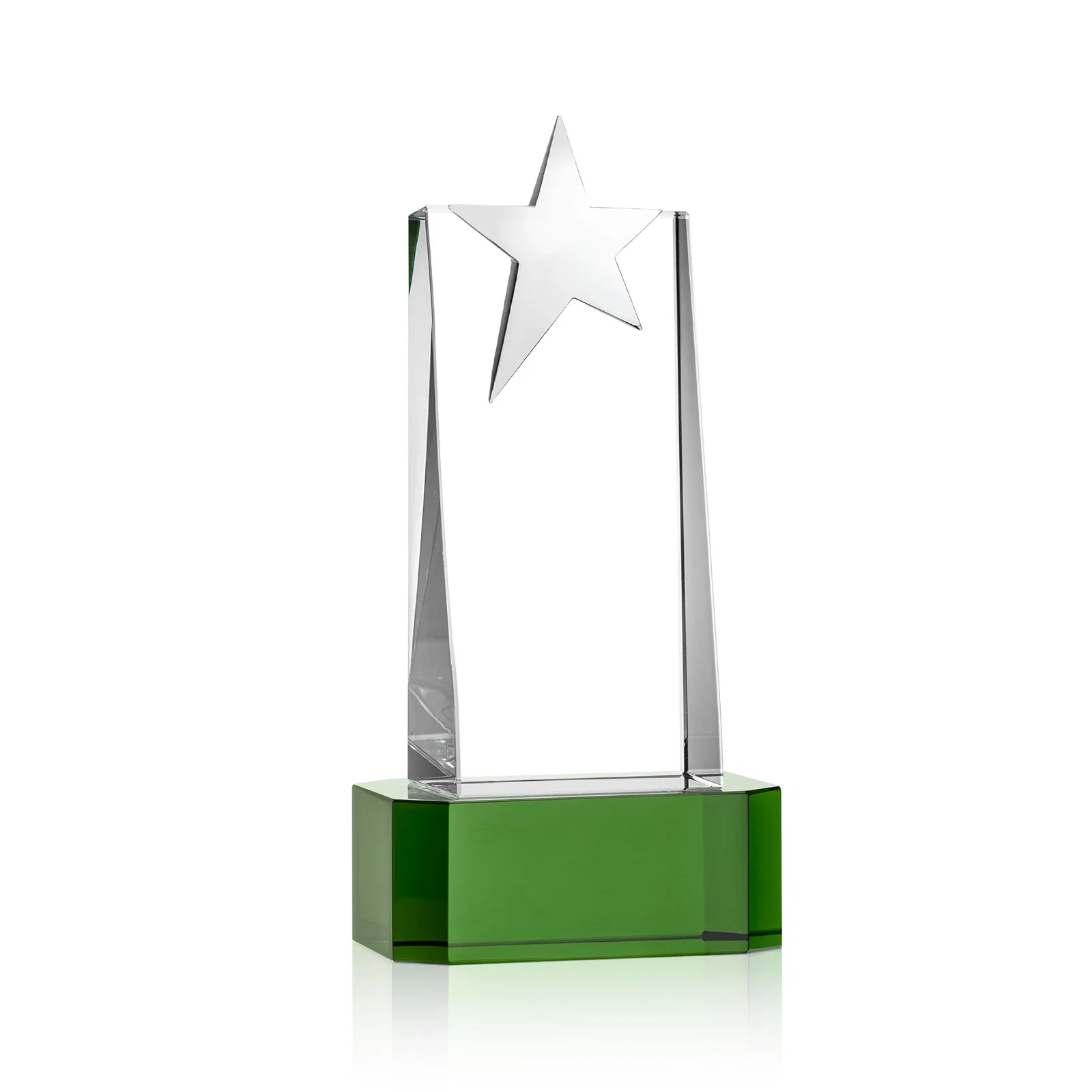 Custom Optical Crystal Tower Award with Chrome Star Crown on Thick Base, with your logo for employee recognition