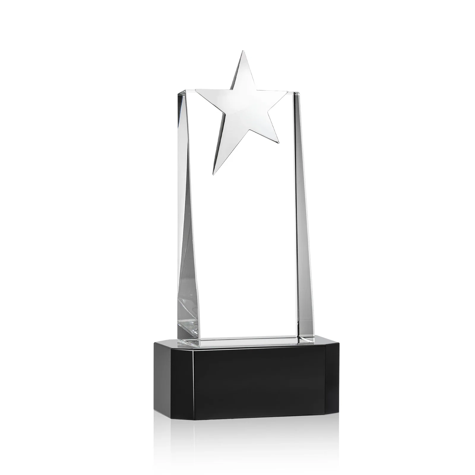 Custom Optical Crystal Tower Award with Chrome Star Crown on Thick Base, with your logo for retirement presentations