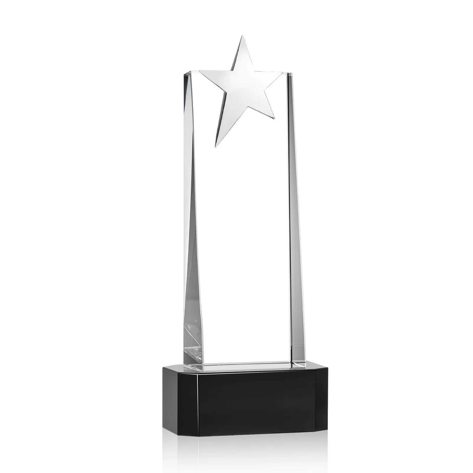 Custom Optical Crystal Tower Award with Chrome Star Crown on Thick Base, with your logo for team milestone celebrations