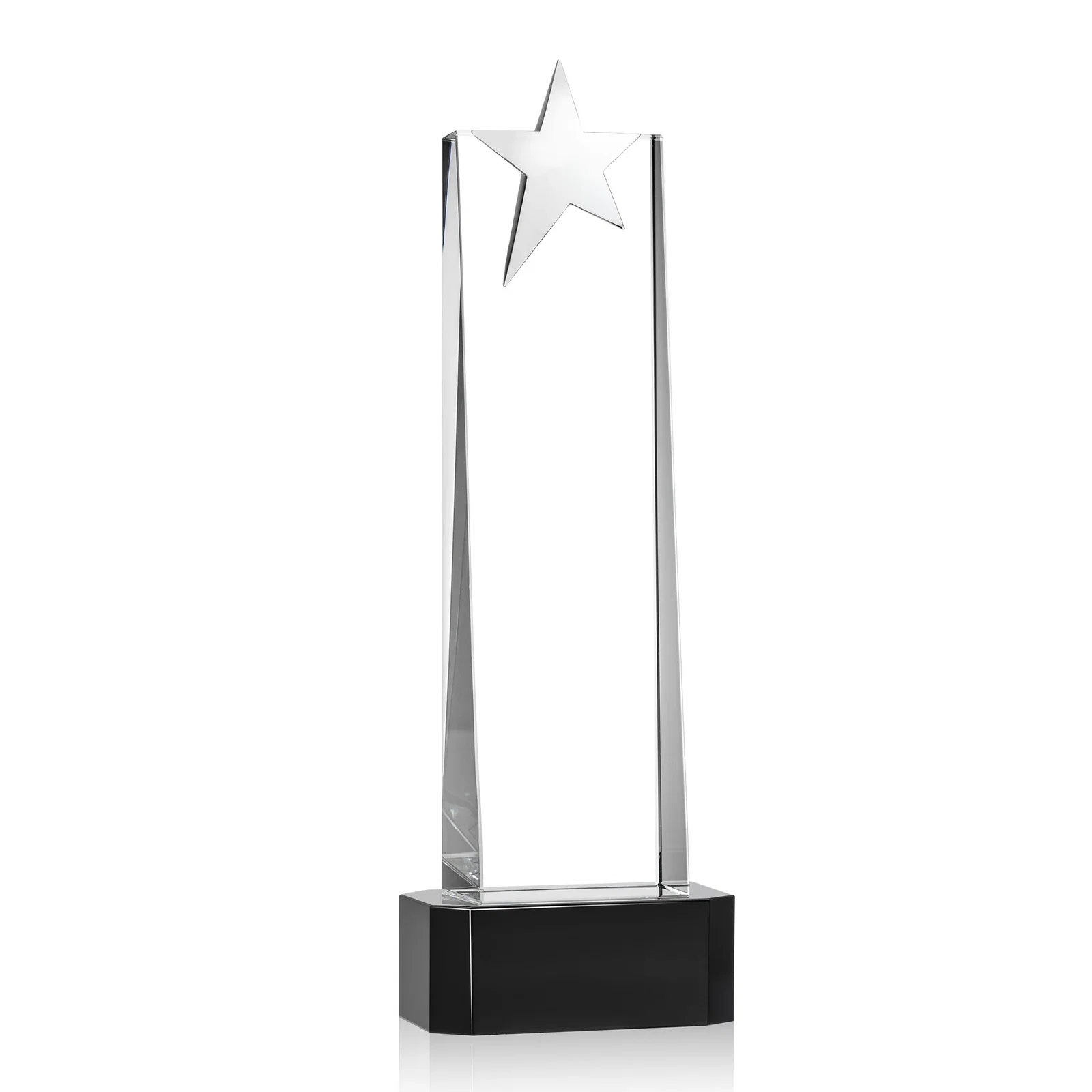 Custom Optical Crystal Tower Award with Chrome Star Crown on Thick Base, with your logo for donor appreciation