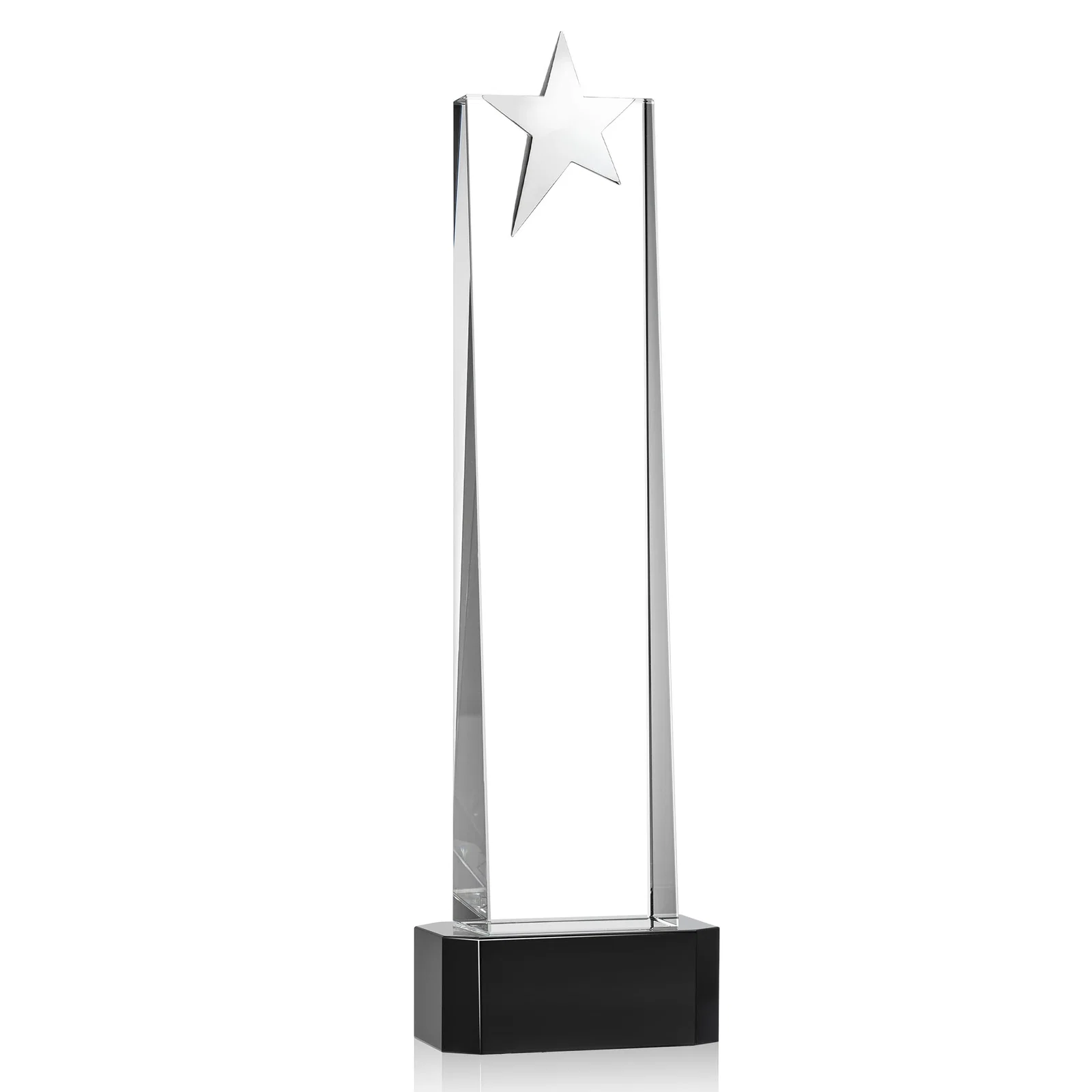 Custom Optical Crystal Tower Award with Chrome Star Crown on Thick Base, with your logo for graduation ceremonies