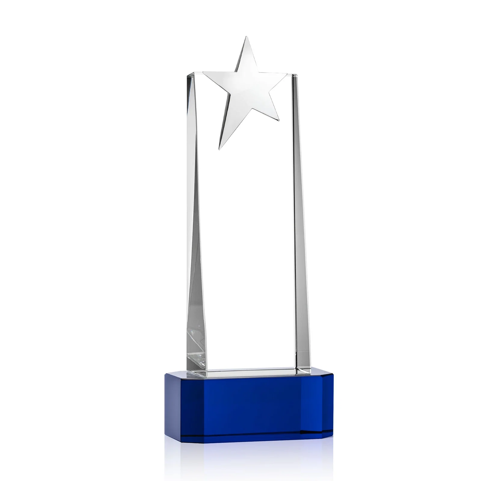 Custom Optical Crystal Tower Award with Chrome Star Crown on Thick Base, with your logo for volunteer appreciation