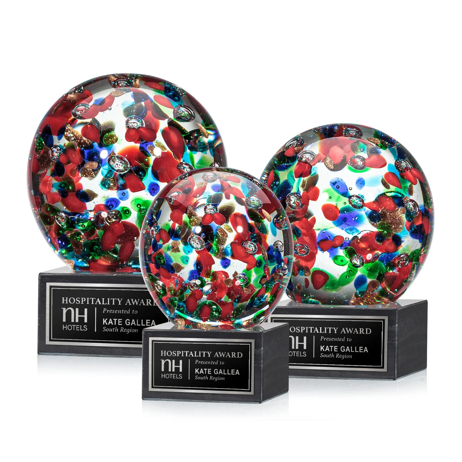 Custom Glass and Optical Crystal Sphere Award, marble for employee recognition