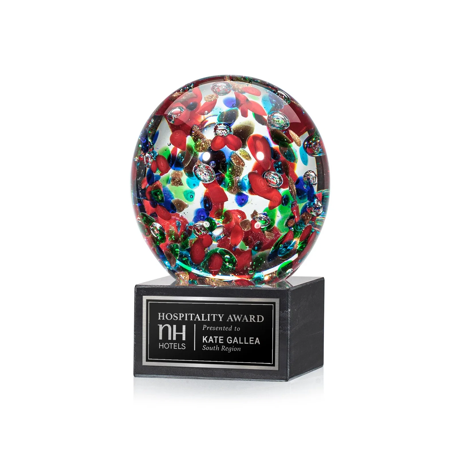 Custom Glass and Optical Crystal Sphere Award, marble for corporate award ceremonies
