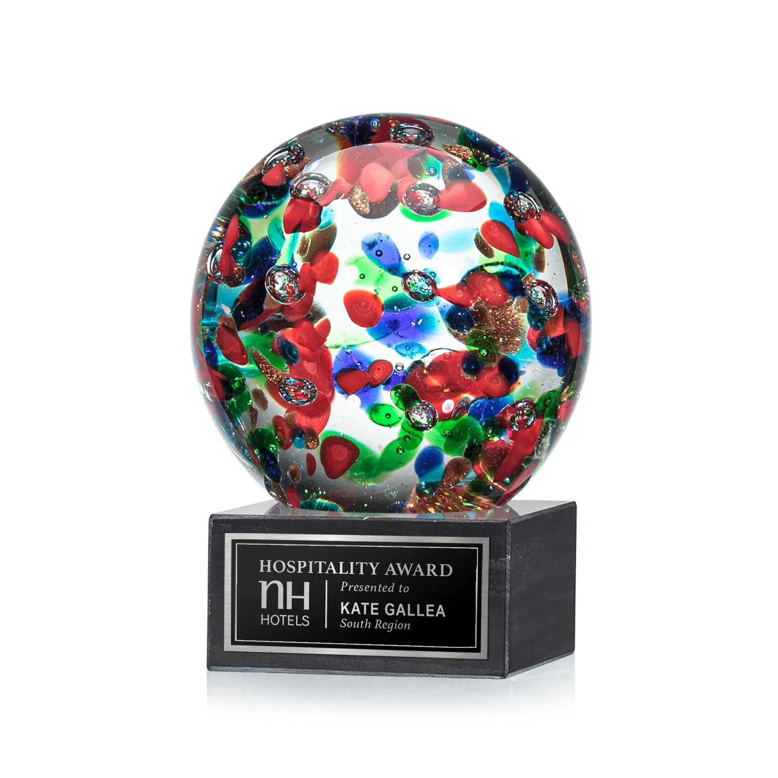 Custom Glass and Optical Crystal Sphere Award, marble for service anniversary gifts