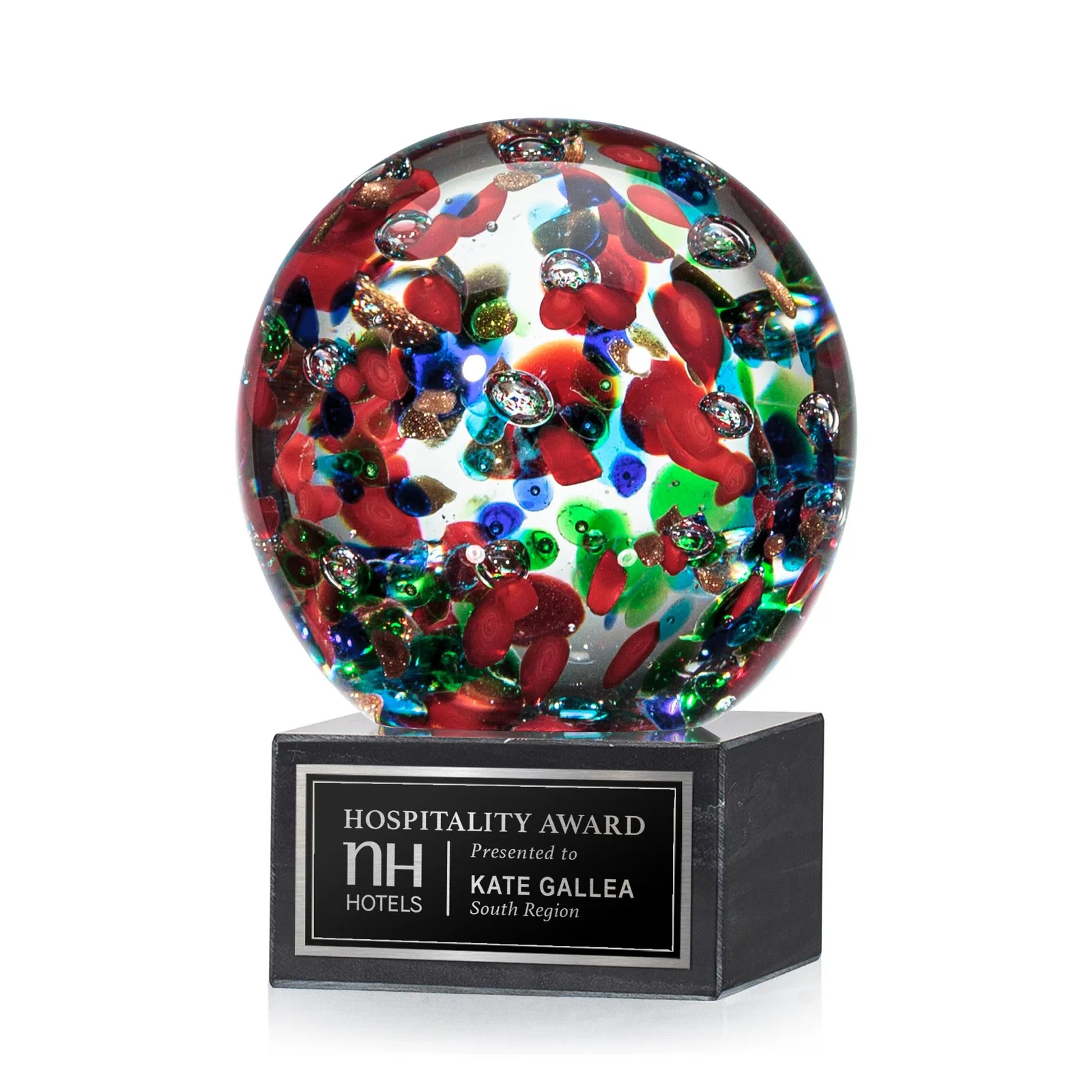 Custom Glass and Optical Crystal Sphere Award, marble for sales achievement awards