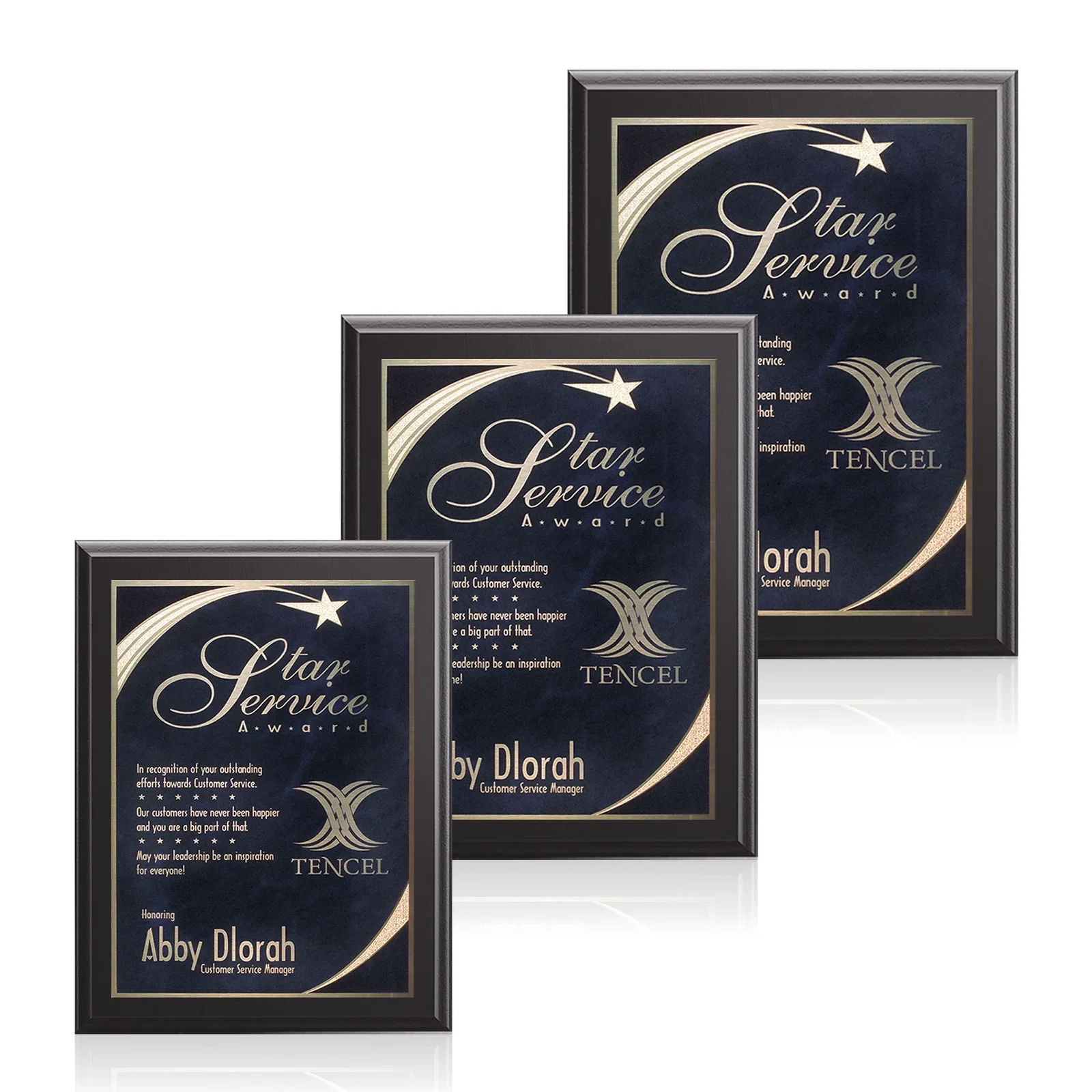 Custom Laminate Wall Plaque with Star-Engraved Brass Plate for employee recognition