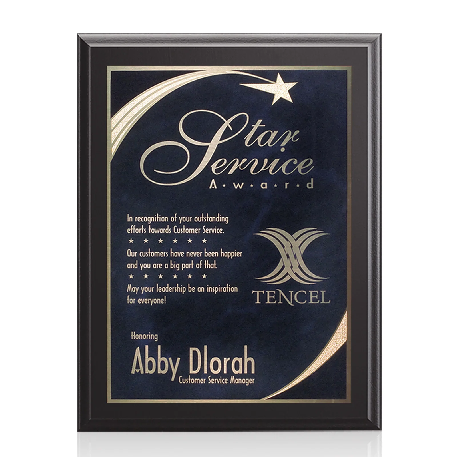 Custom Laminate Wall Plaque with Star-Engraved Brass Plate for sales achievement awards