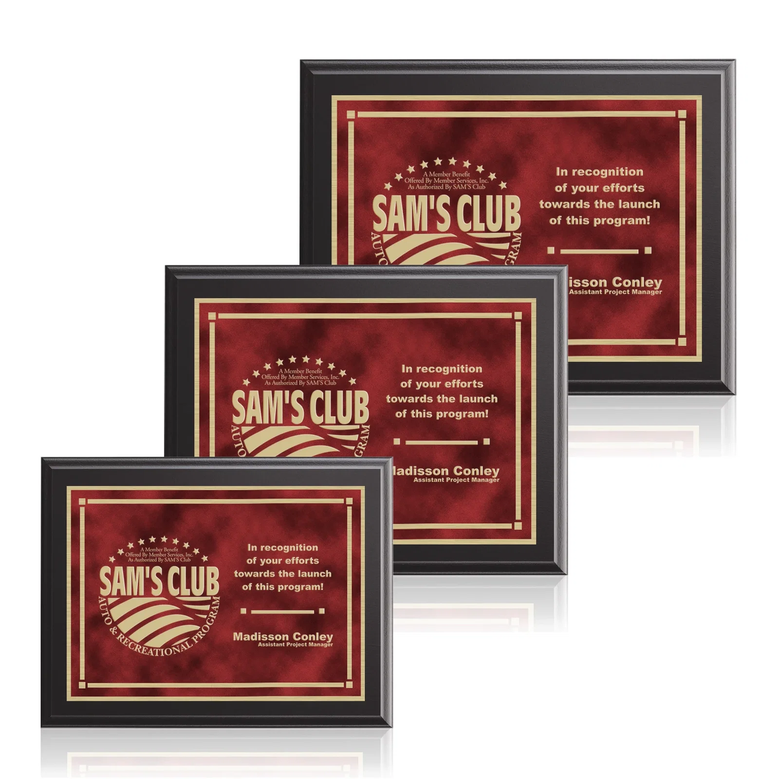 Custom Black Laminate Wall Plaque with Inset Brass Plate for employee recognition