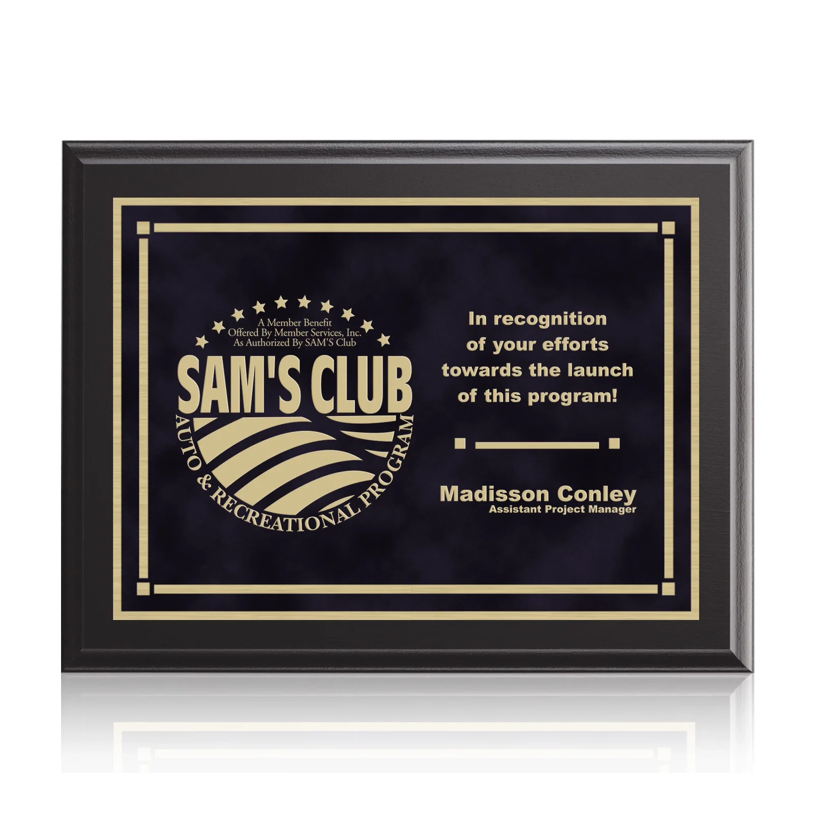 Custom Black Laminate Wall Plaque with Inset Brass Plate for dealer and partner awards
