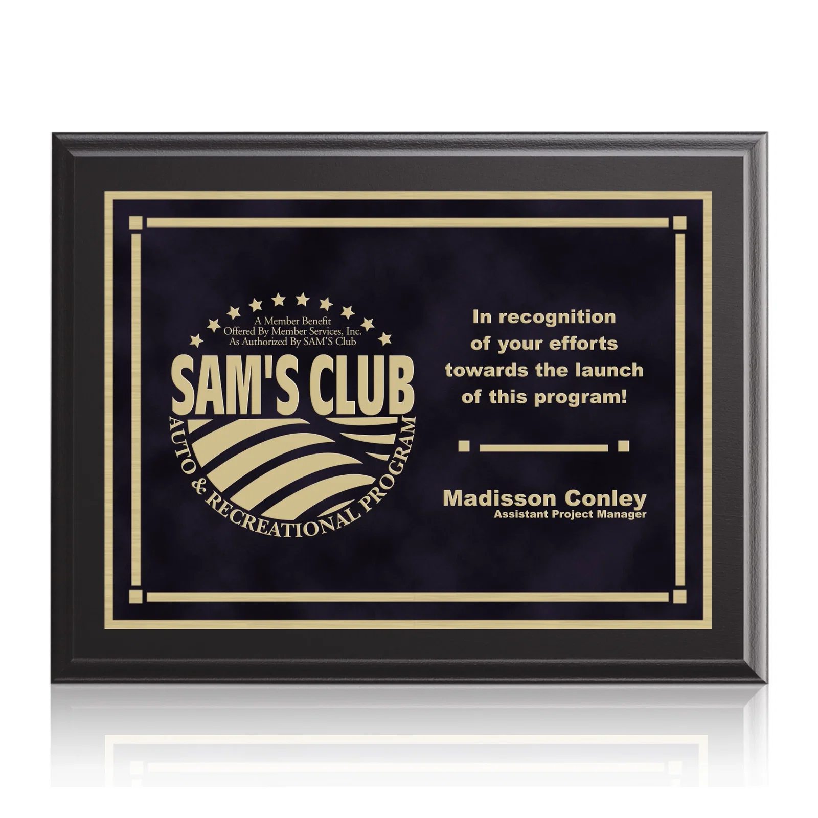 Custom Black Laminate Wall Plaque with Inset Brass Plate for company anniversary events