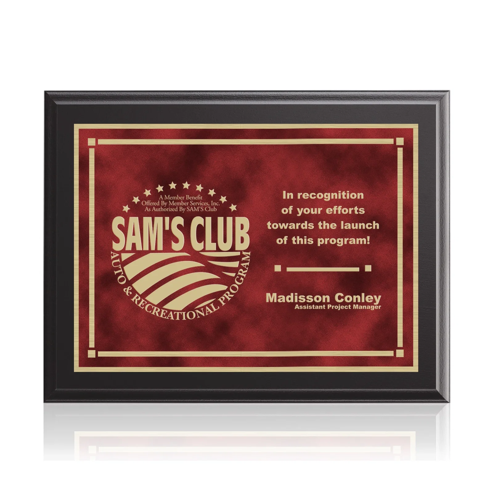 Custom Black Laminate Wall Plaque with Inset Brass Plate for corporate award ceremonies