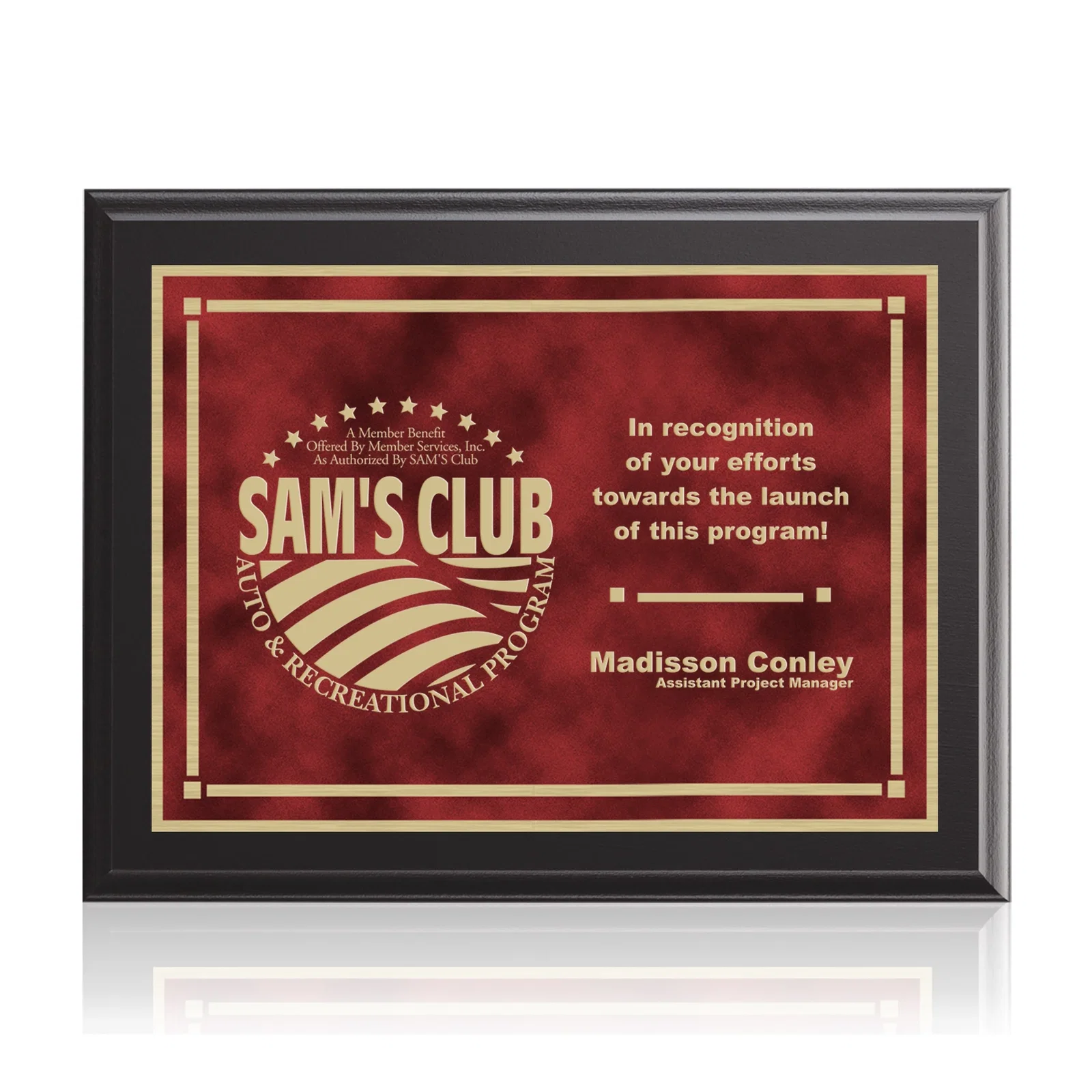 Custom Black Laminate Wall Plaque with Inset Brass Plate for service anniversary gifts