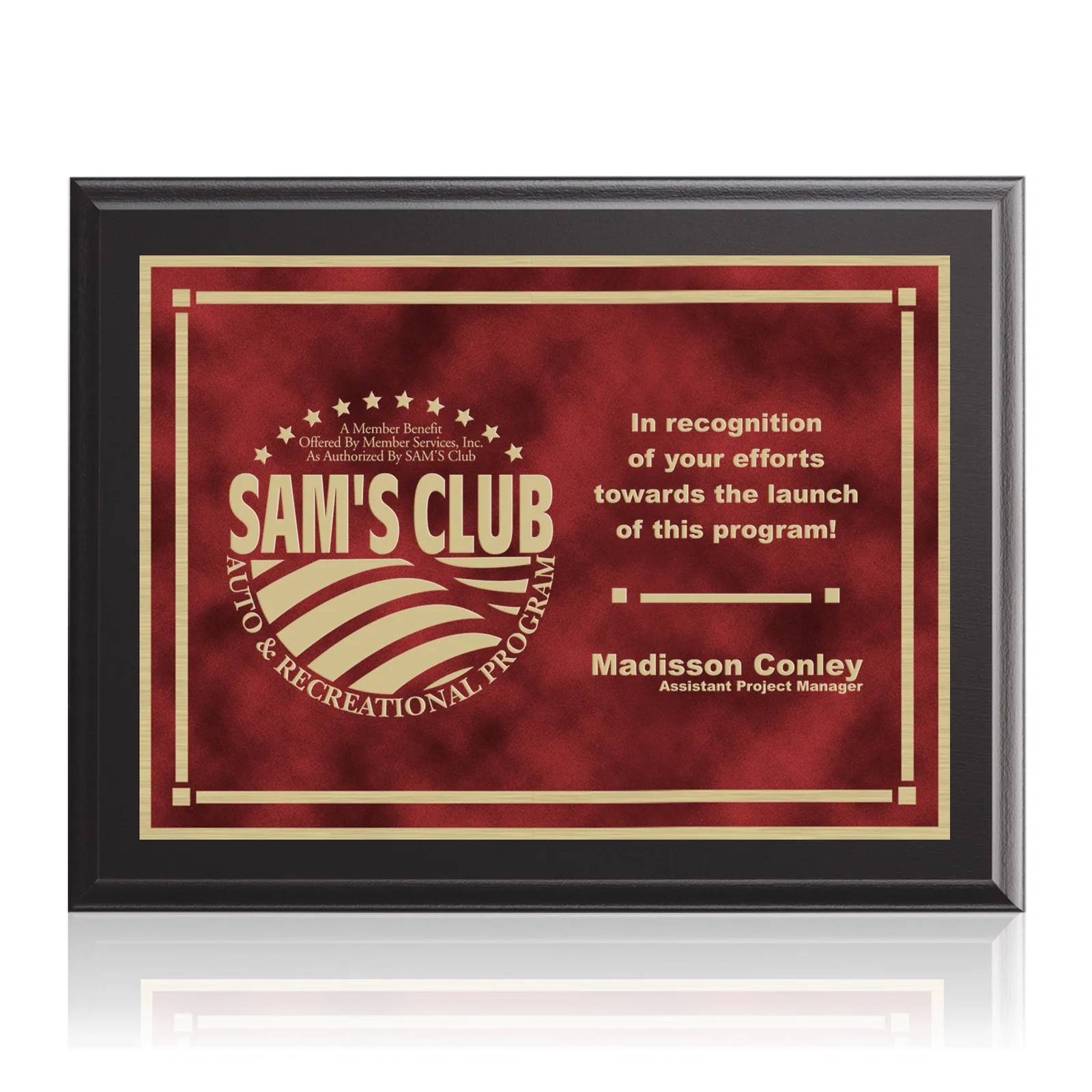 Custom Black Laminate Wall Plaque with Inset Brass Plate for sales achievement awards
