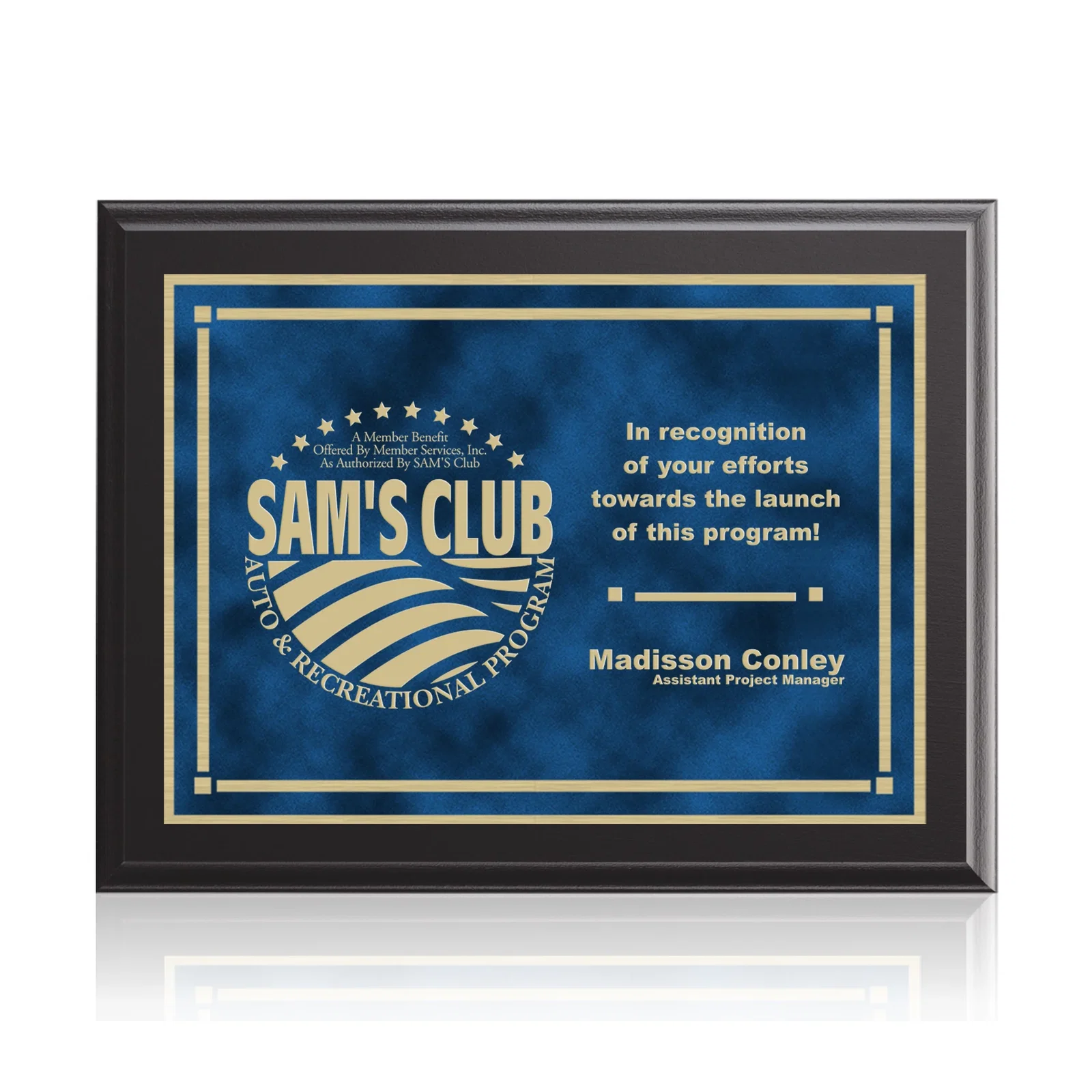 Custom Black Laminate Wall Plaque with Inset Brass Plate for team milestone celebrations