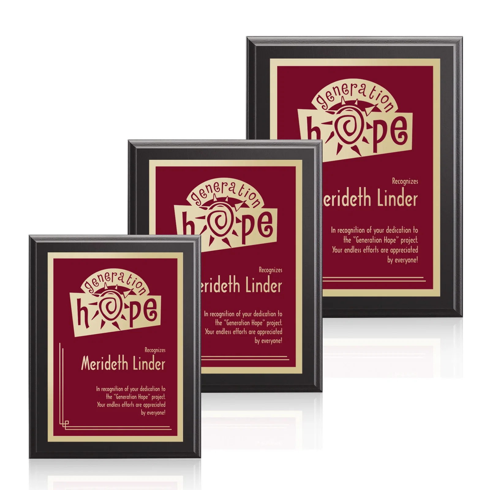 Custom Laminate Wall Plaque with Burgundy and Light Blue Options for employee recognition