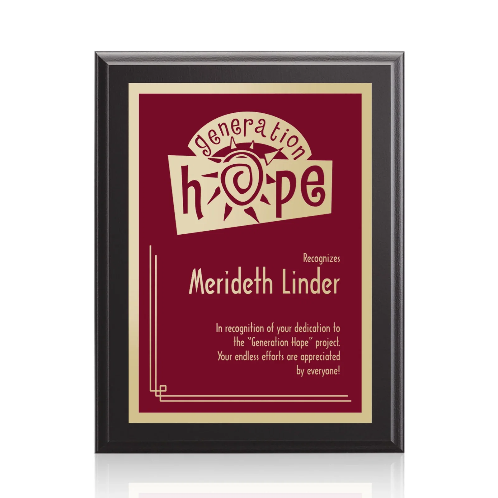 Custom Laminate Wall Plaque with Burgundy and Light Blue Options for corporate award ceremonies