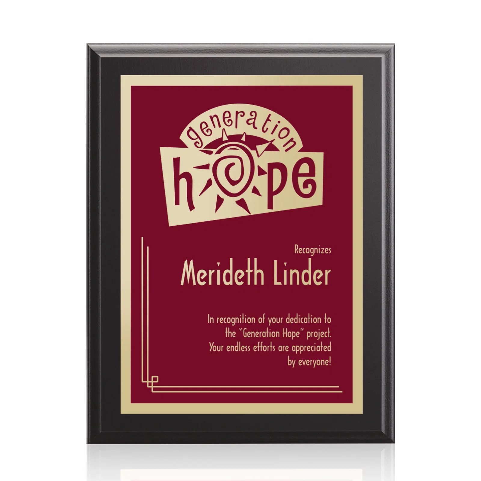Custom Laminate Wall Plaque with Burgundy and Light Blue Options for service anniversary gifts