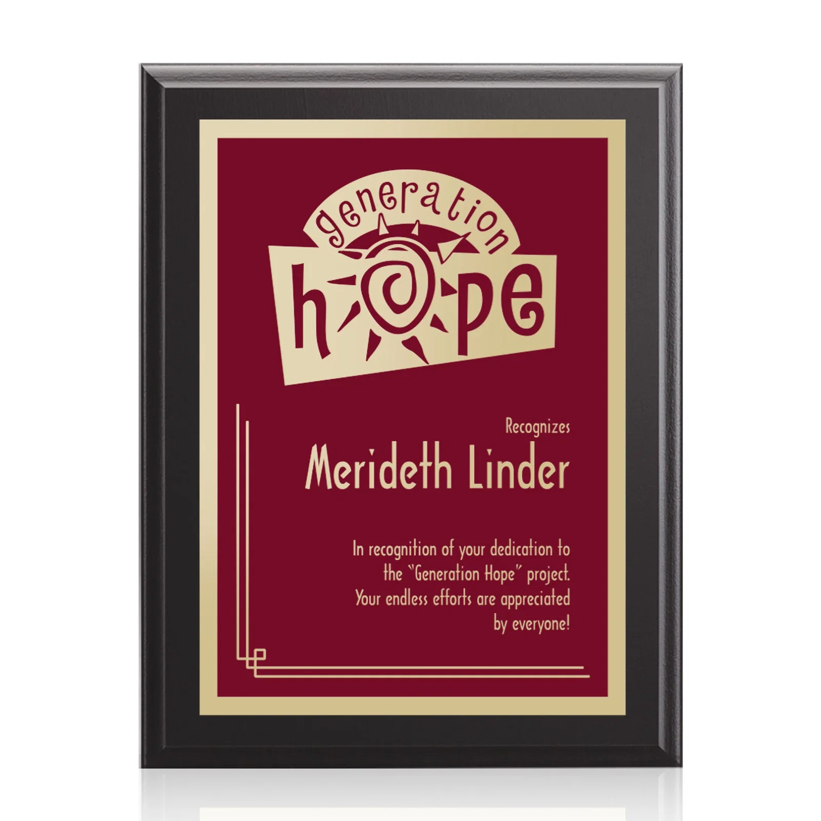 Custom Laminate Wall Plaque with Burgundy and Light Blue Options for sales achievement awards