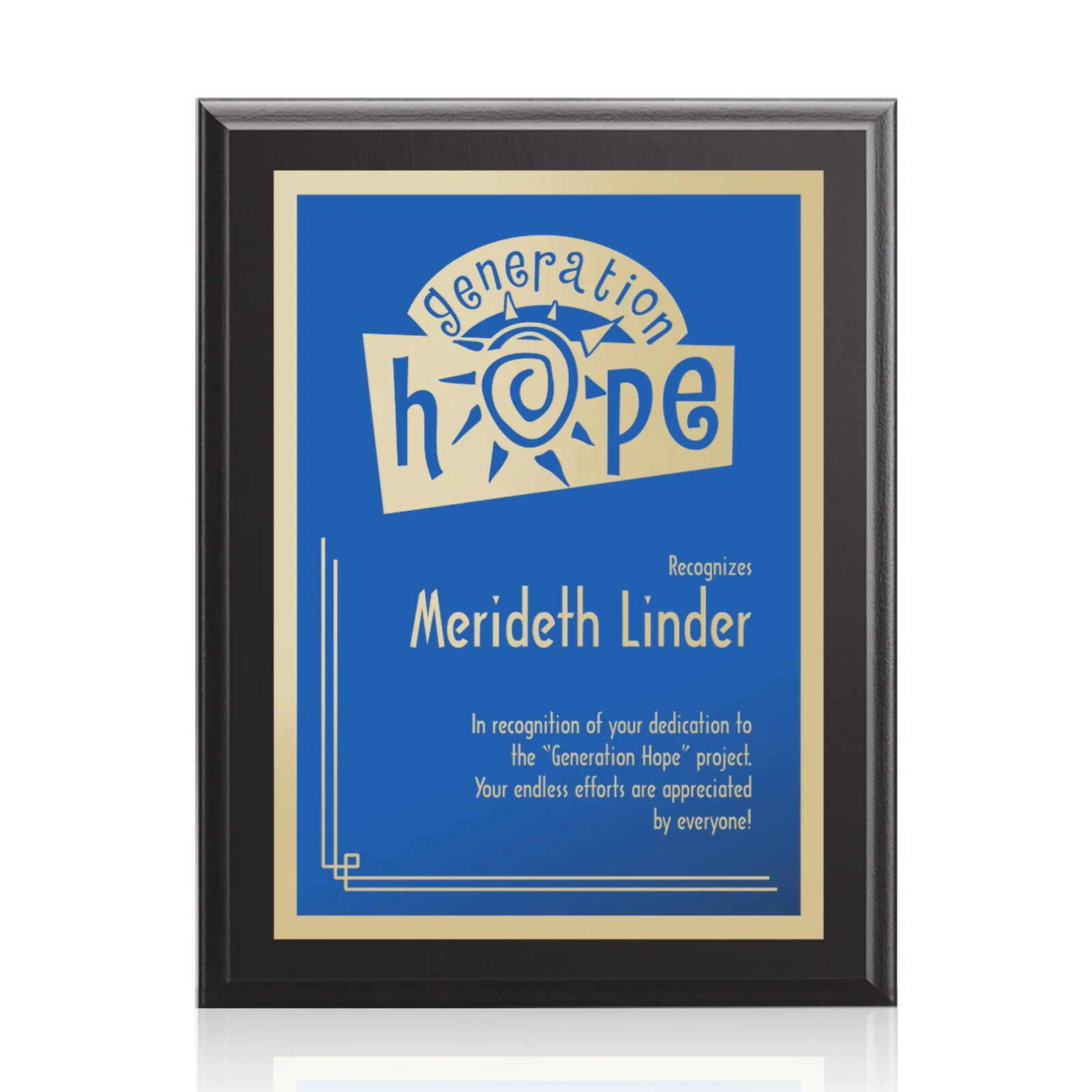 Custom Laminate Wall Plaque with Burgundy and Light Blue Options for donor appreciation