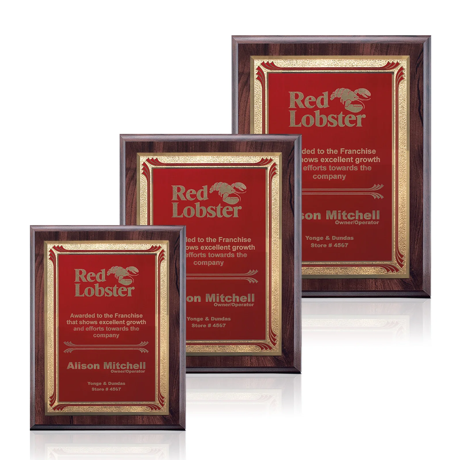 Custom Laminate Wall Plaque in Cherry, Red, or Black with Brass Plate for employee recognition