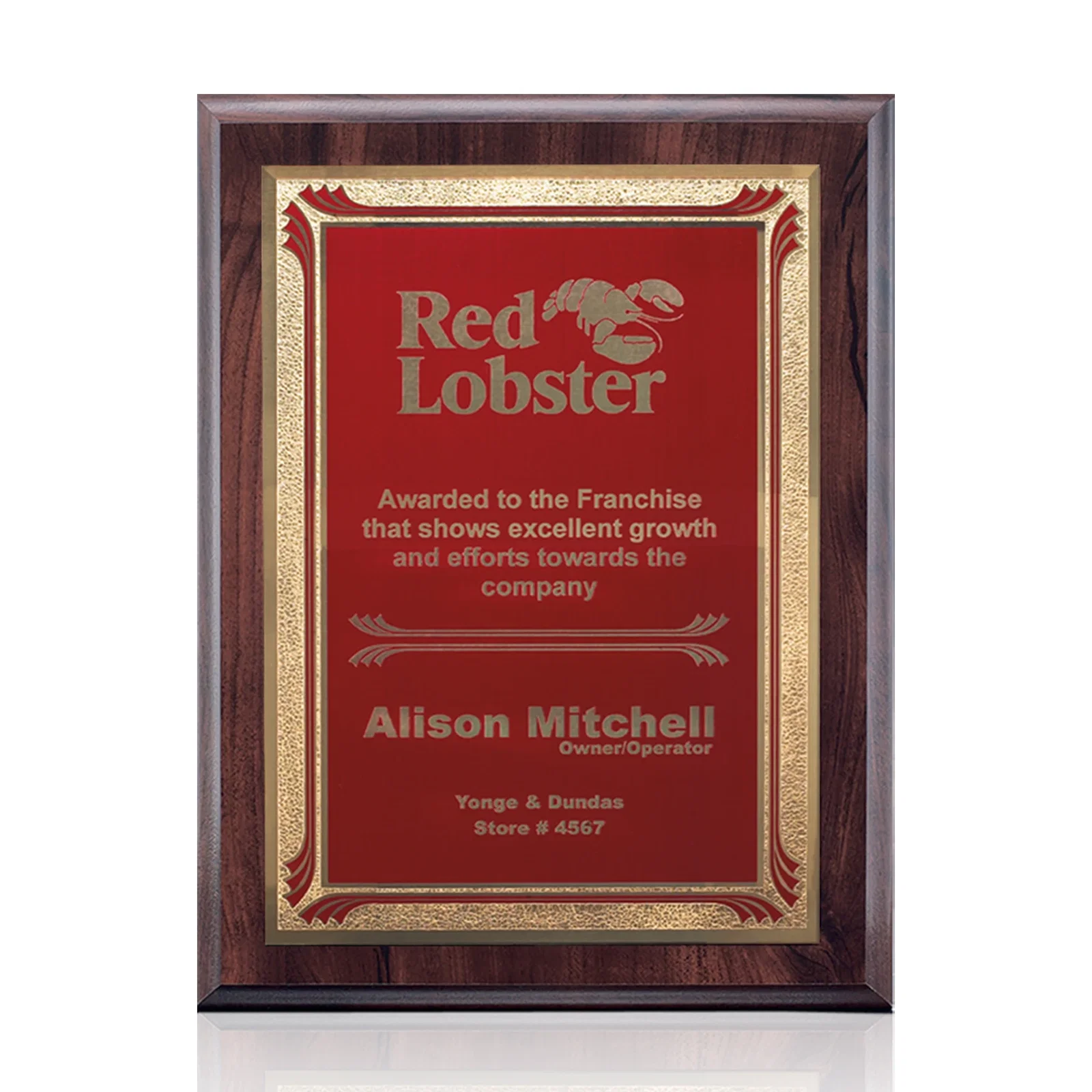 Custom Laminate Wall Plaque in Cherry, Red, or Black with Brass Plate for corporate award ceremonies