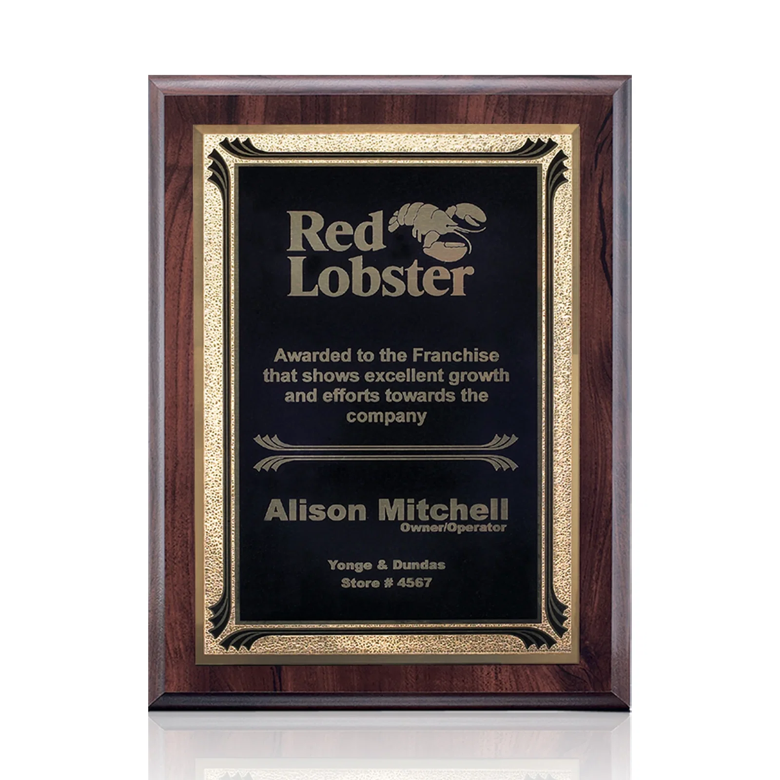 Custom Laminate Wall Plaque in Cherry, Red, or Black with Brass Plate for sales achievement awards