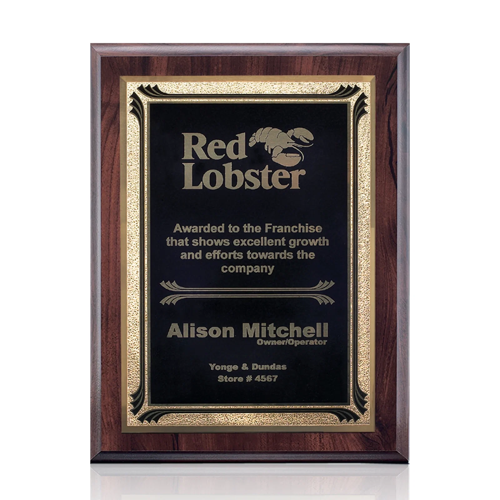 Custom Laminate Wall Plaque in Cherry, Red, or Black with Brass Plate for retirement presentations