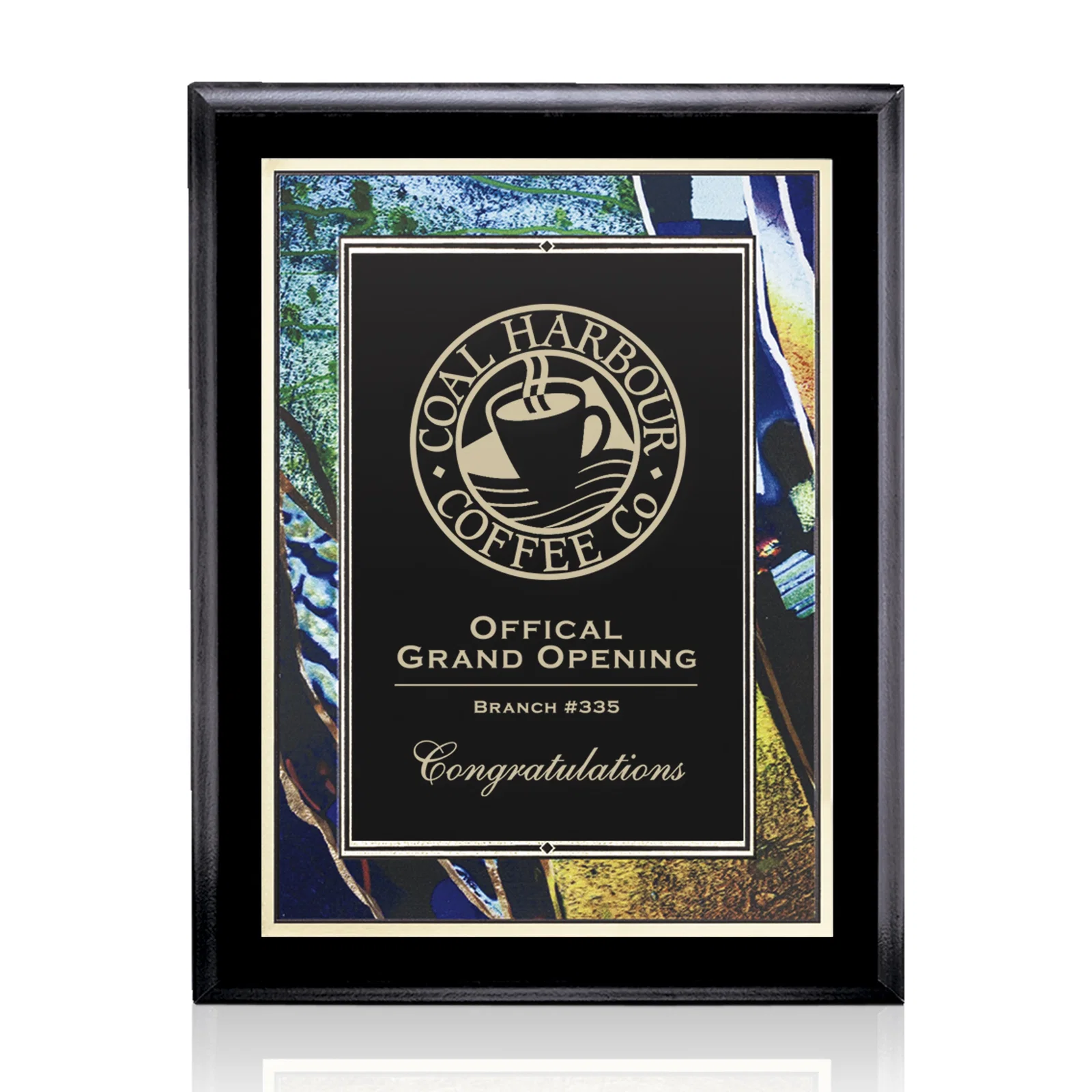 Custom Laser-Engraved Laminate Plaque with Abstract Border for service anniversary gifts
